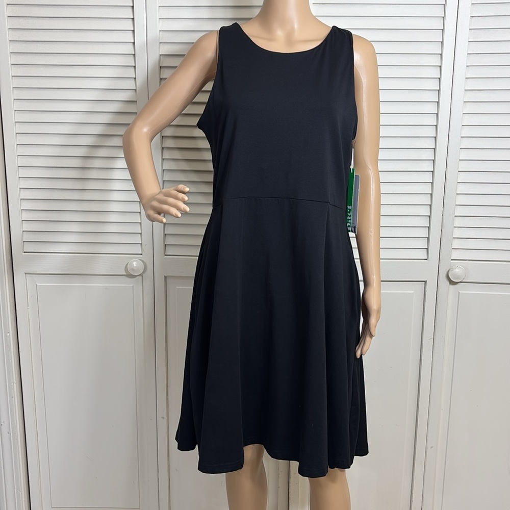 NWT Pact Black Sleeveless A-Line Knee Length Dress Fit & Flare Organic Cotton XL - Picture 1 of 12